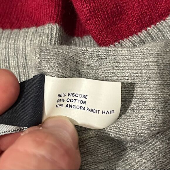 Gap Red & Grey Stripes Cotton & Angora Blend Long Knit Scarf - Picture 4 of 5